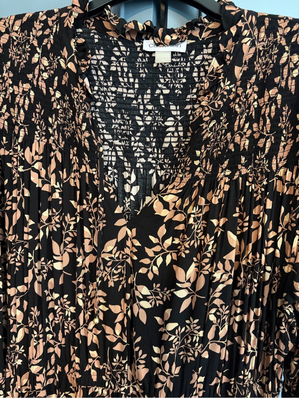 Calvin Klein Black & Tan Floral Long Dress - Picture 3 of 3